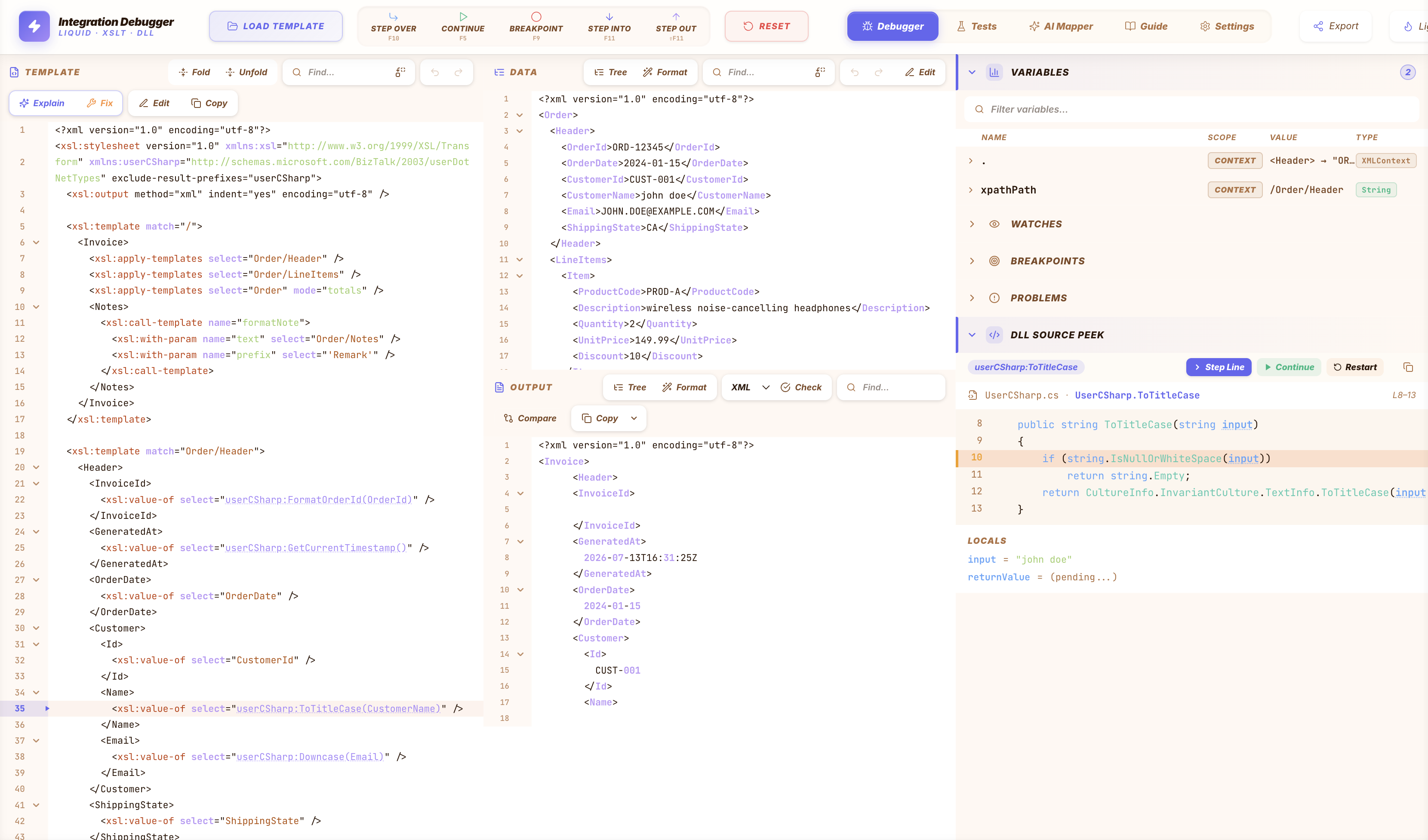 DLL Source Peek — decompiled C# extension method paused mid-execution