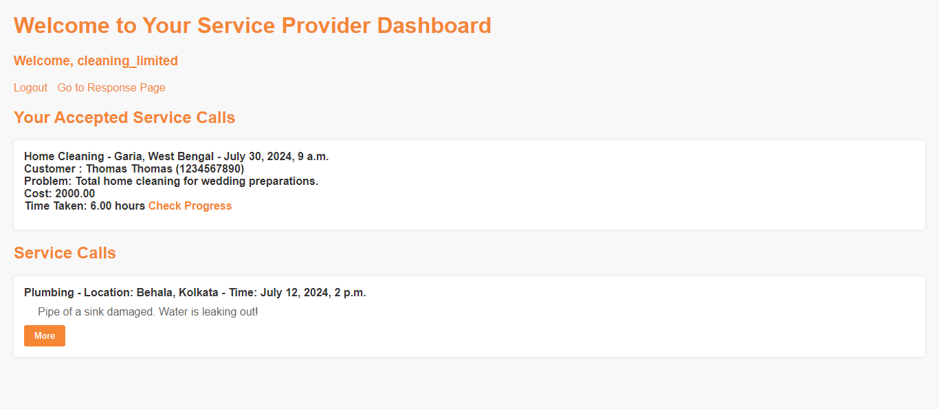 Service Provider Dashboard