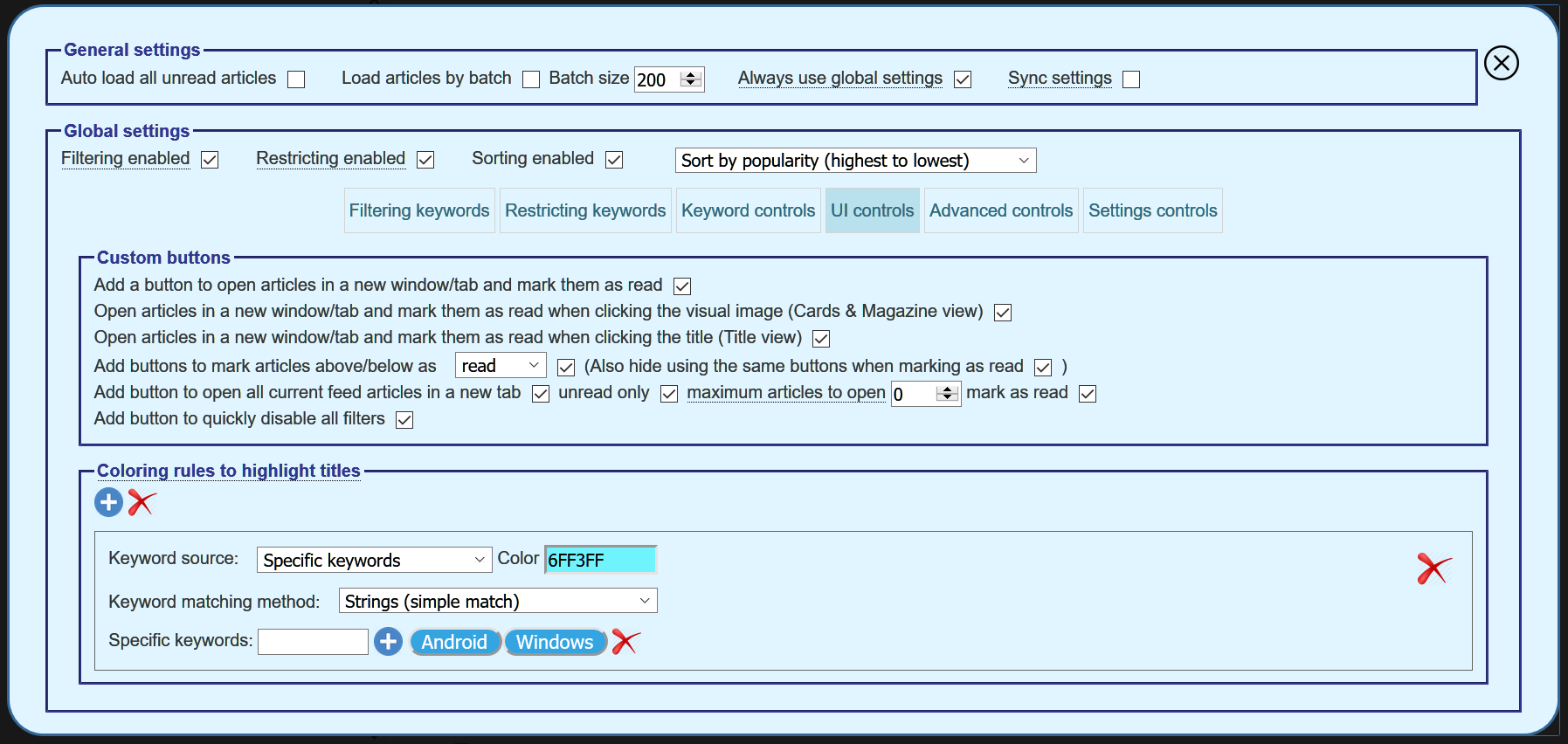 UI settings