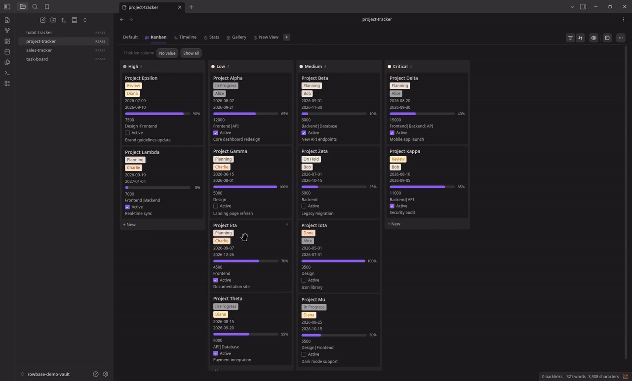Rowbase demo (table to kanban)