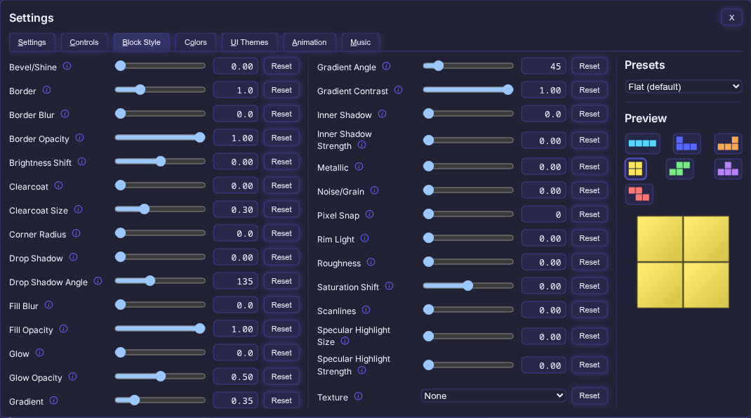Block Style tab