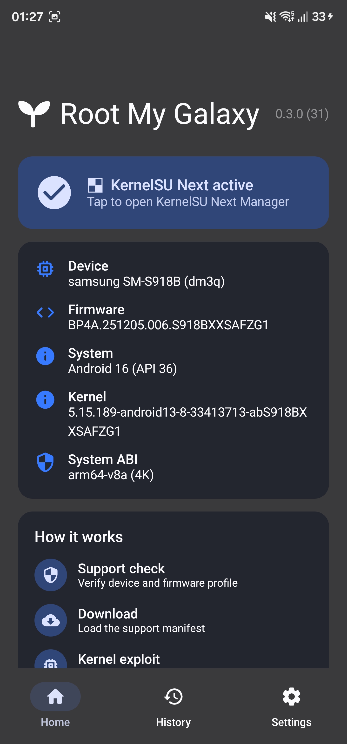 Root My Galaxy running on the SM-S918B