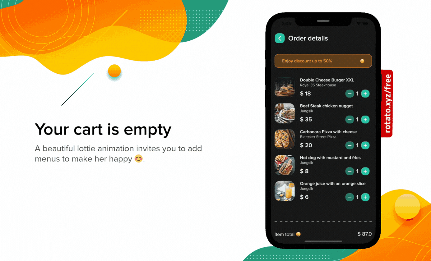 Lakaa food delivery app cart is empty gif - flutter ui kit design