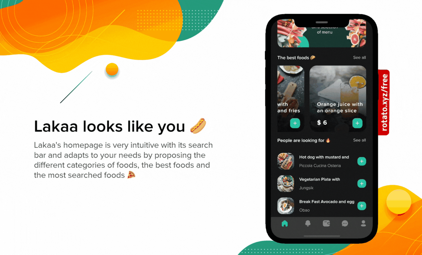 Lakaa food delivery app home page gif - flutter ui kit design