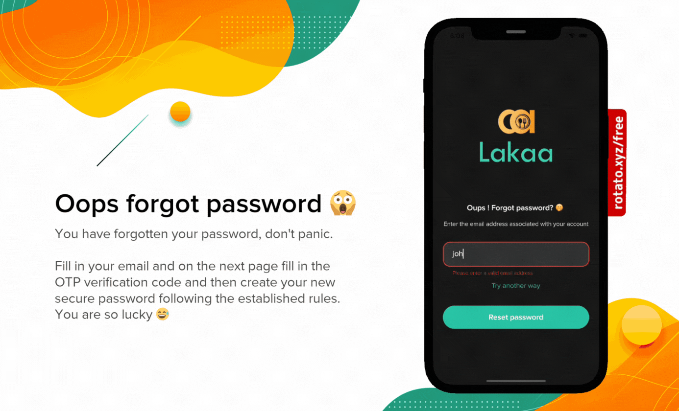 Lakaa food delivery app forgot password gif - flutter ui kit design