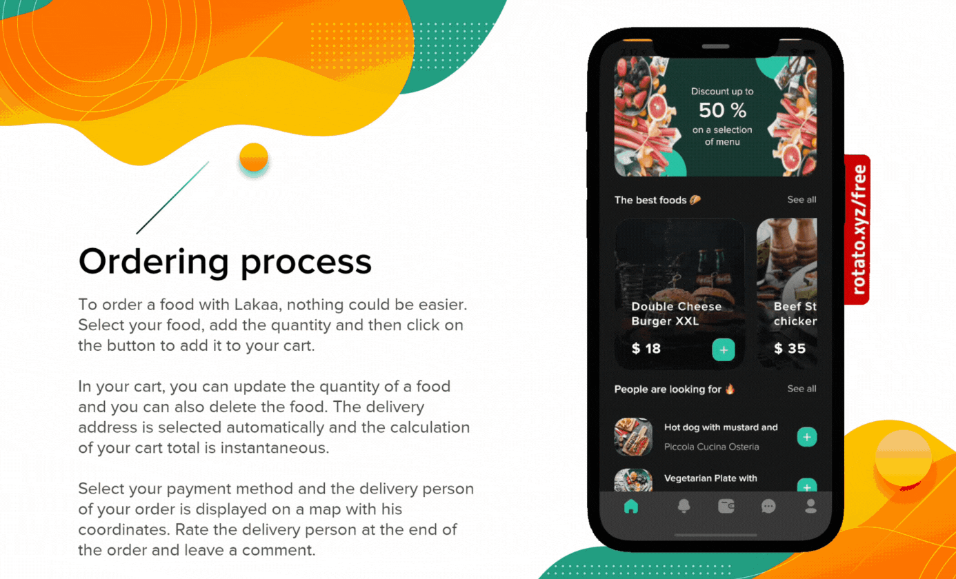 Lakaa food delivery app ordering process gif - flutter ui kit design