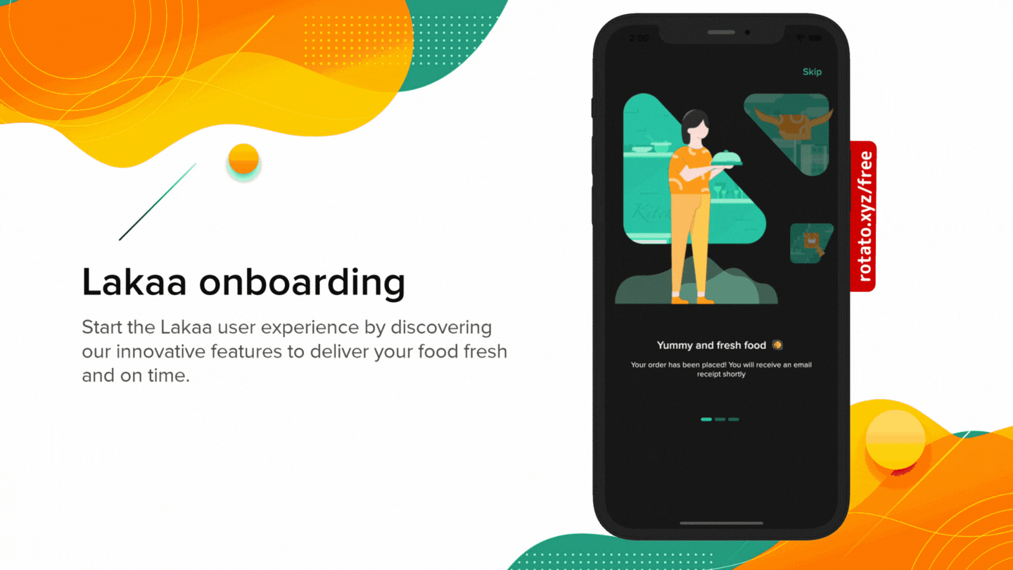 Lakaa food delivery app onboarding gif - flutter ui kit design