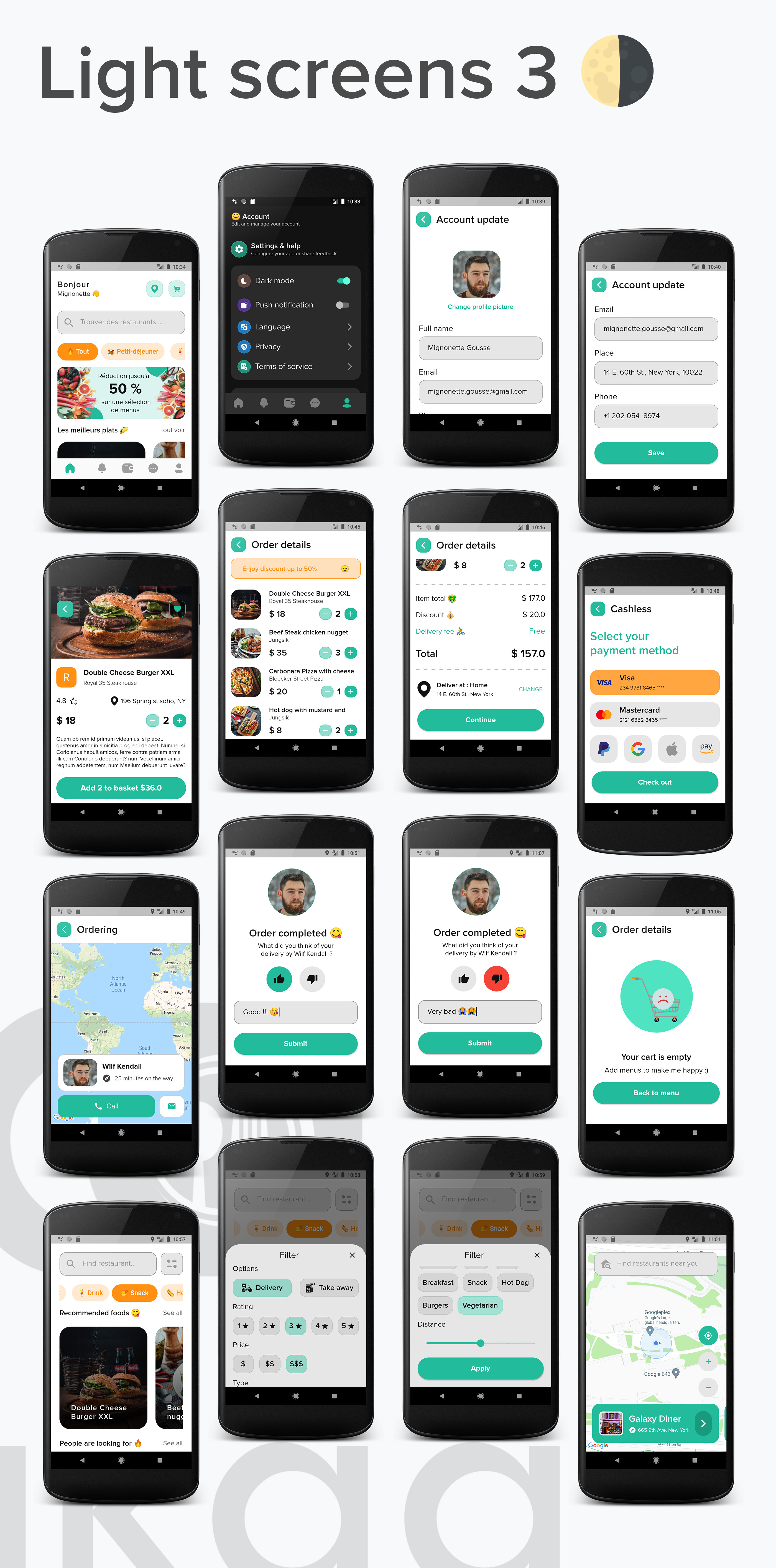 Lakaa food delivery app light mode screens 3 - flutter ui kit design
