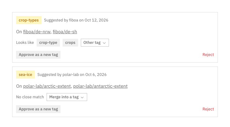 The admin review queue, with likely matches