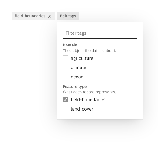 The tag picker, grouped by category