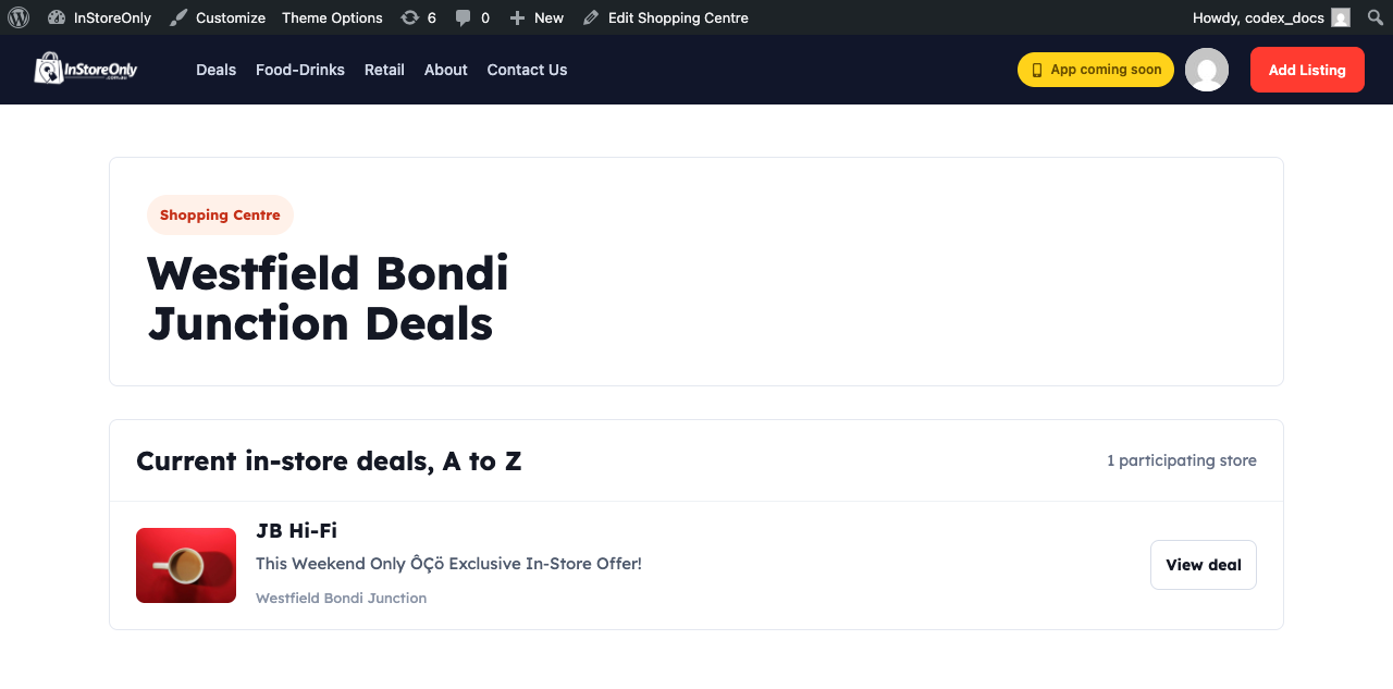 Frontend centre page