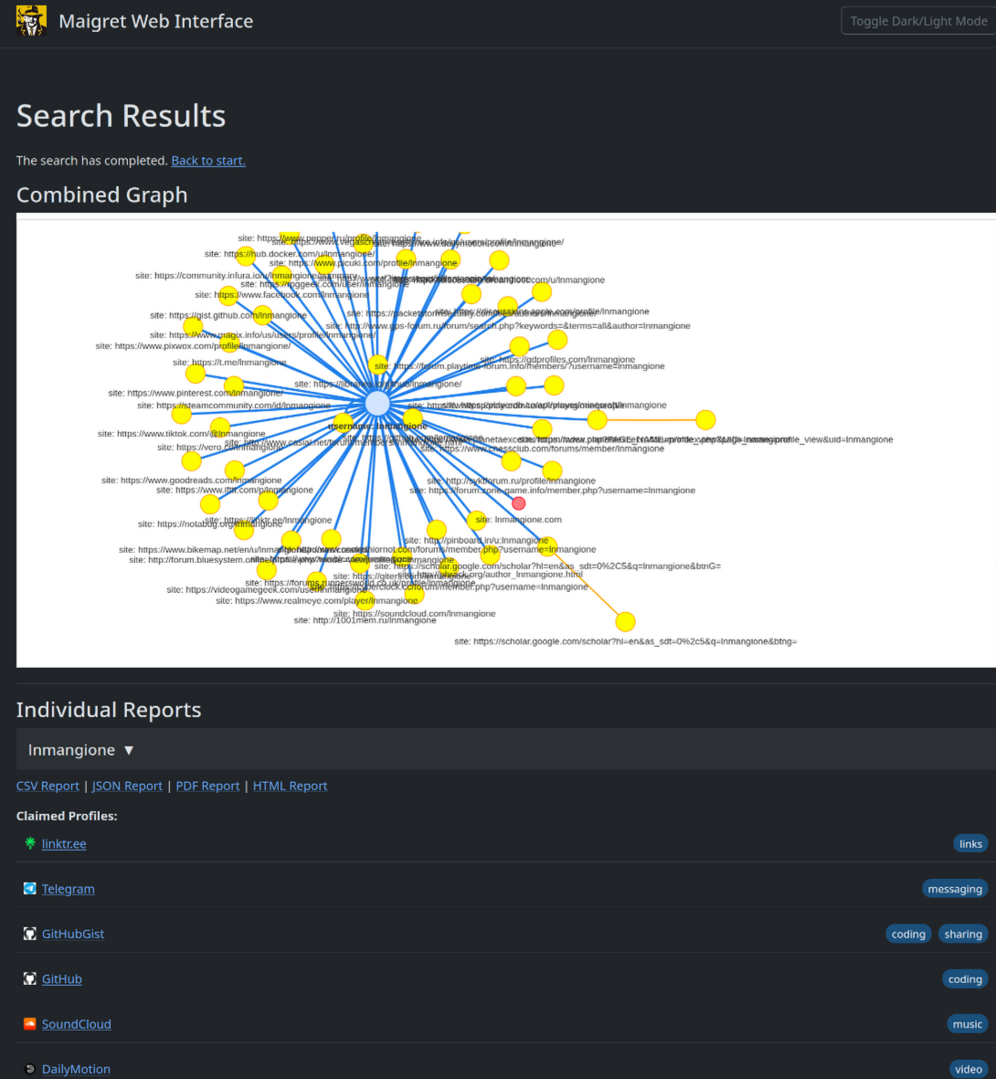 Web interface: results