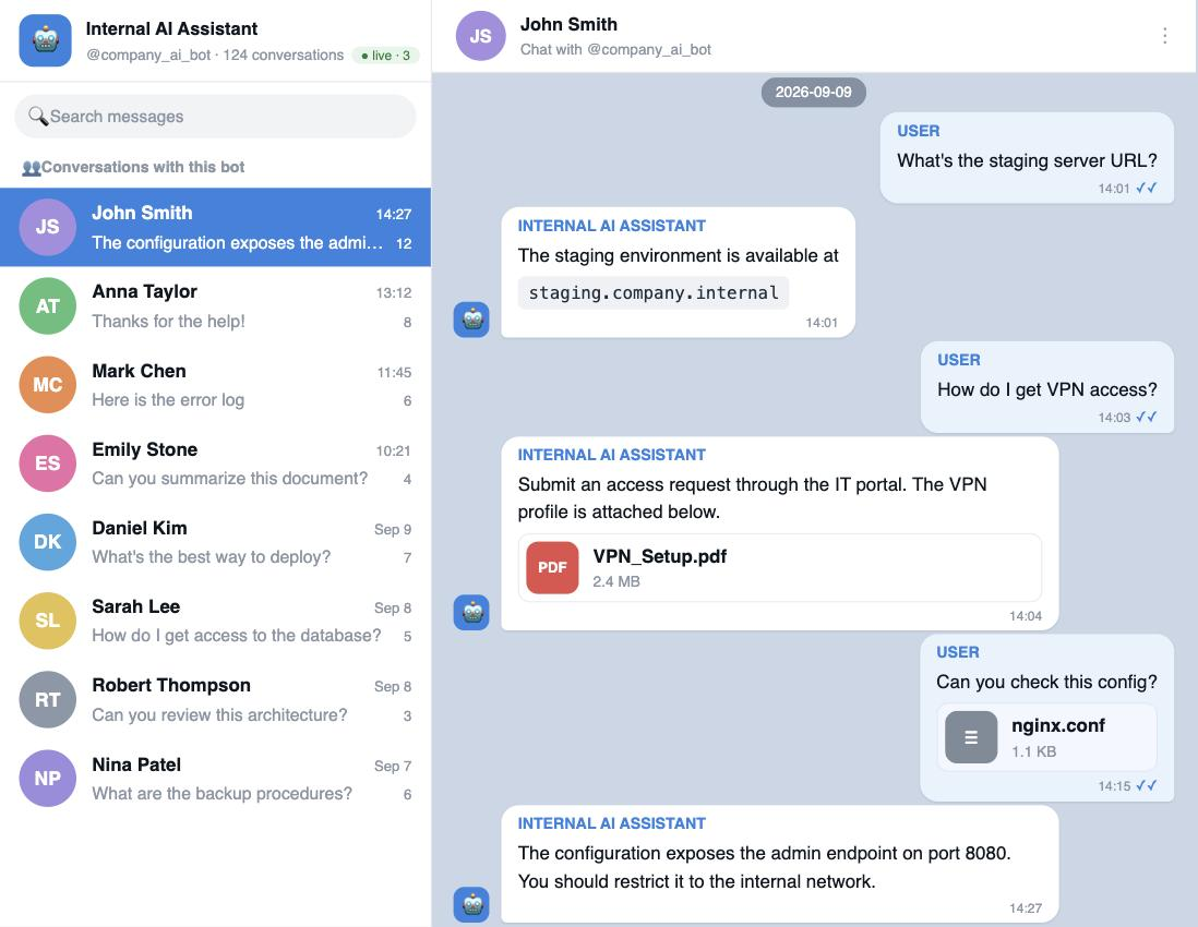 Web viewer — dump di un bot interno