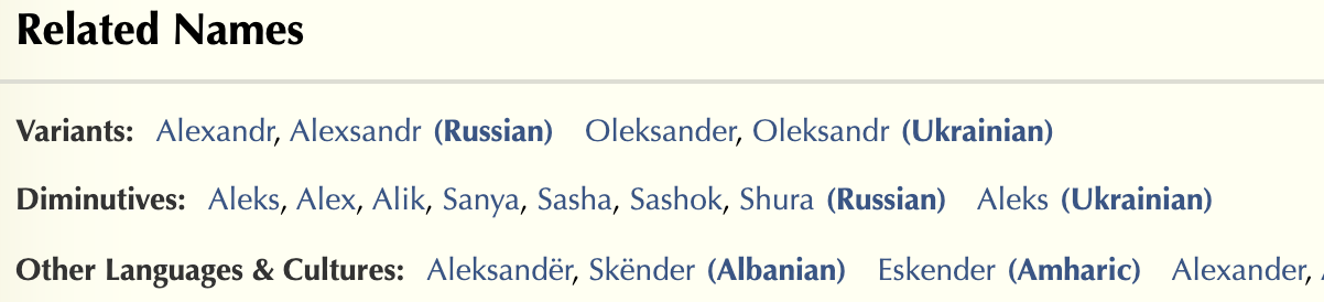 'Aleksandr' name variants
