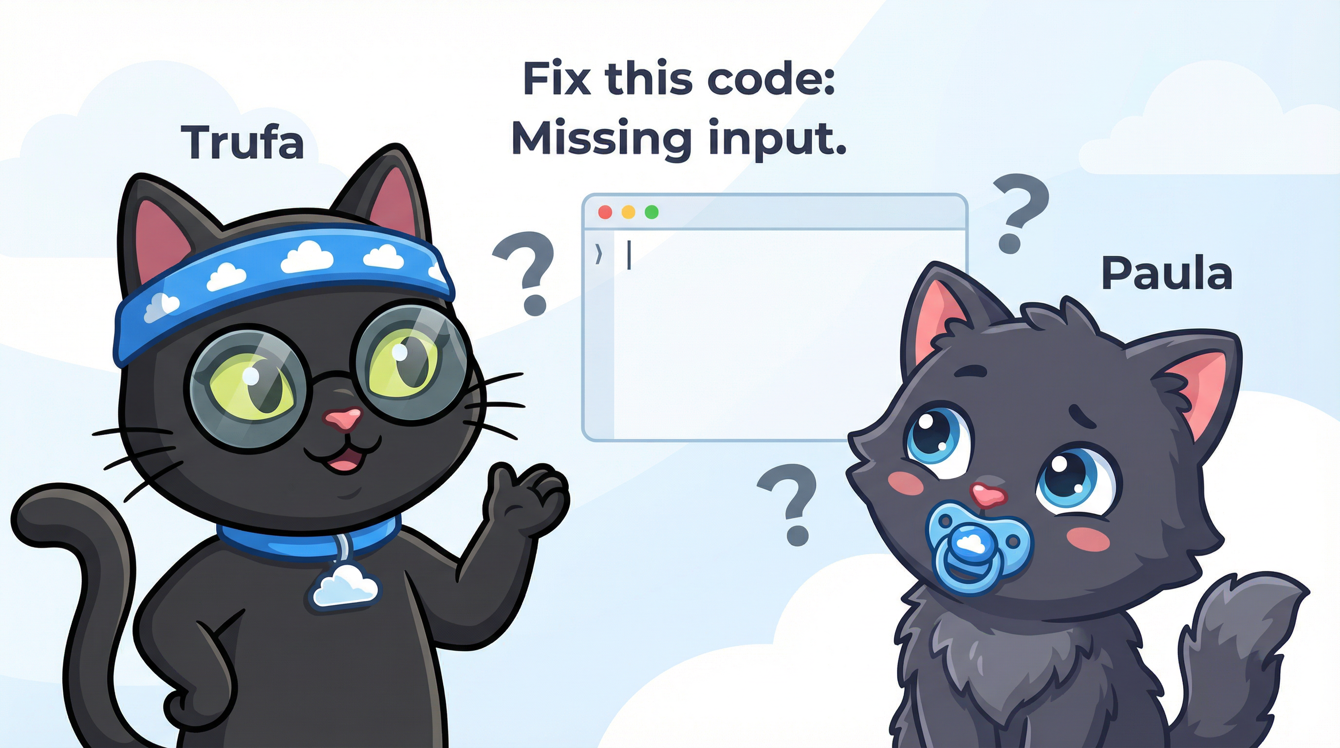 Trufa explains to Paula about the missing code in 'Fix this code'