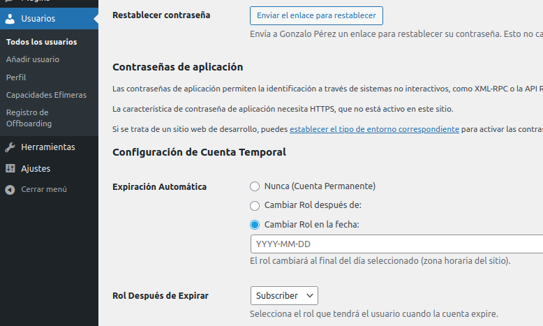 Configuración de Expiración
