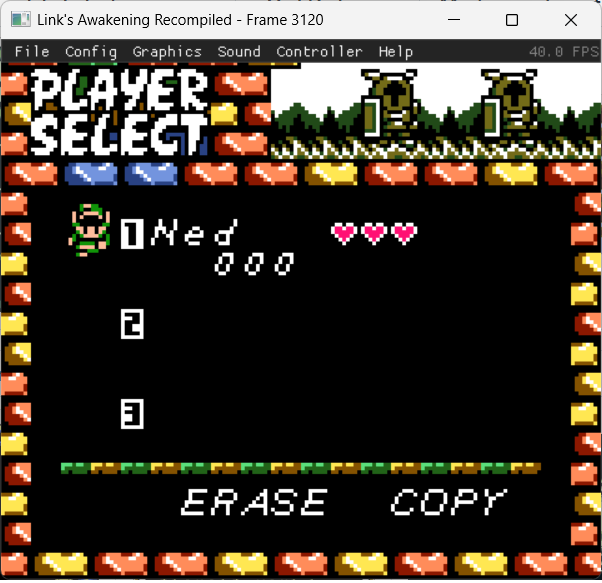 File select in Link's Awakening DX static recompilation