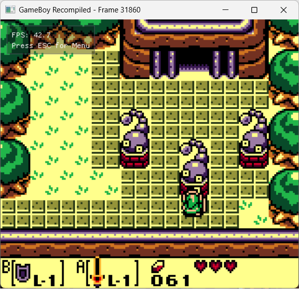 Tail Cave dungeon in Link's Awakening DX static recompilation