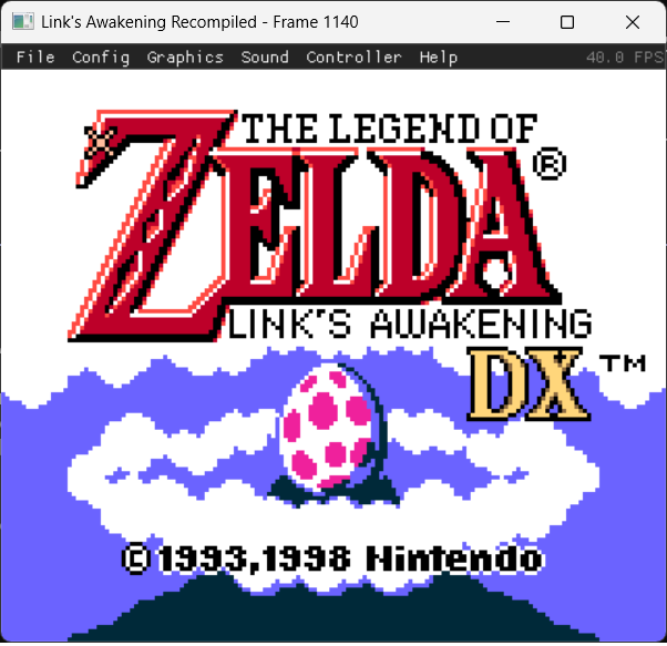 Title screen of Link's Awakening DX static recompilation
