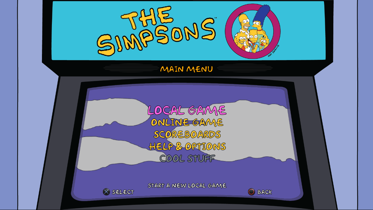 The Simpsons Arcade Game main menu in the static recompilation