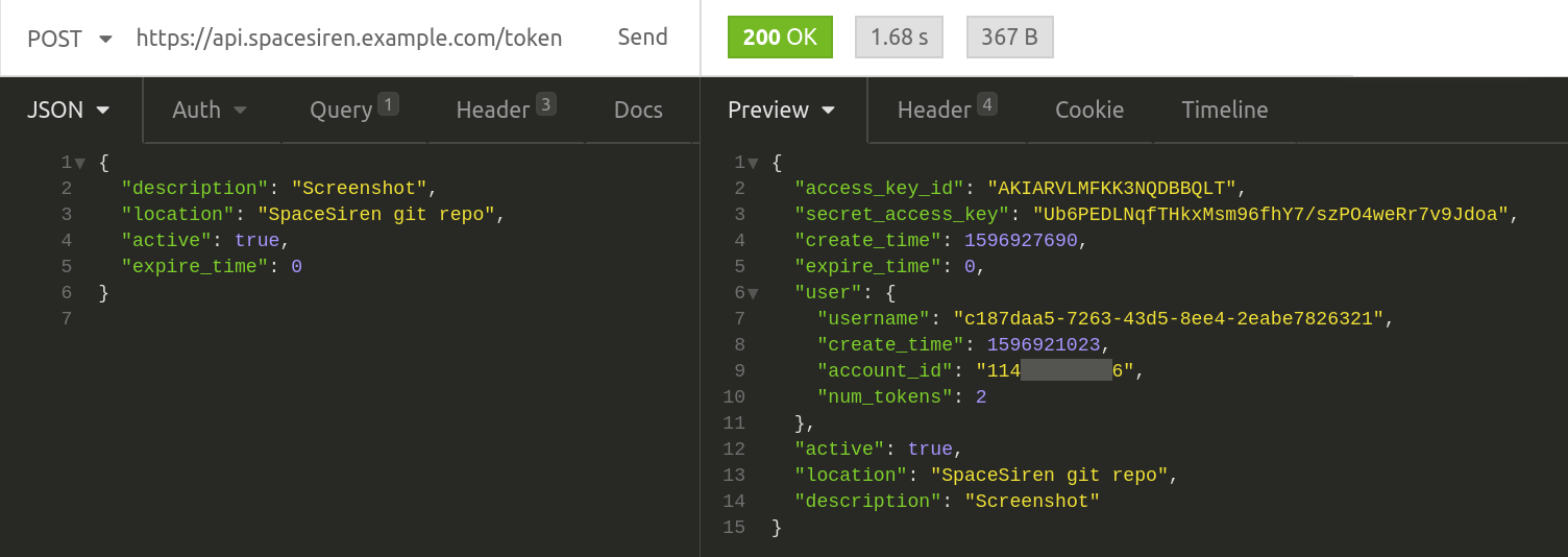Token API screenshot