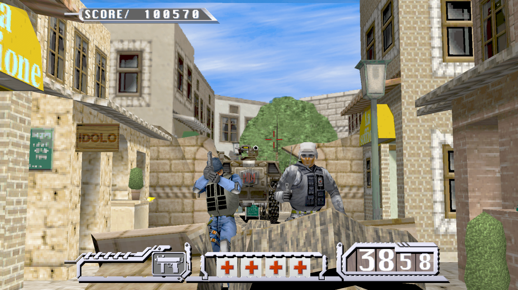 Time Crisis II: the first stage's street, in widescreen