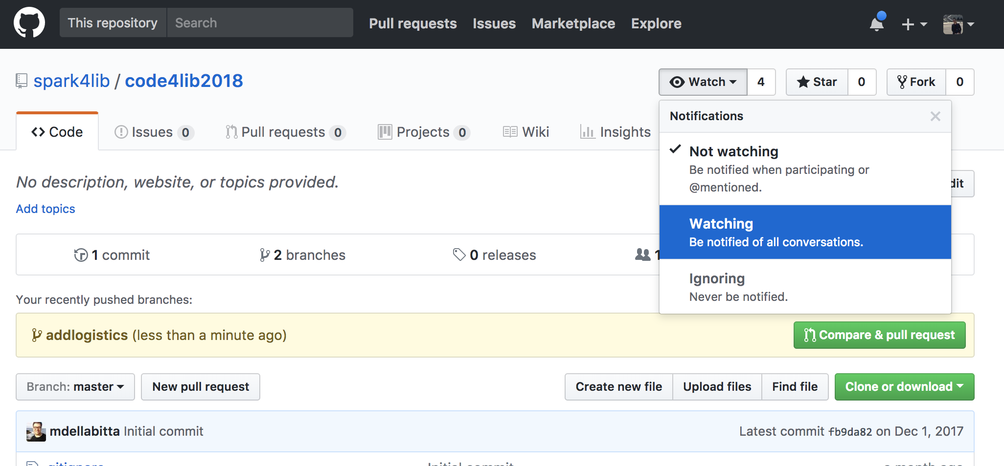 Image of Watching a GitHub Repository Button Dropdown