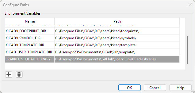 SPARKFUN_KICAD_LIBRARY Environment Variable