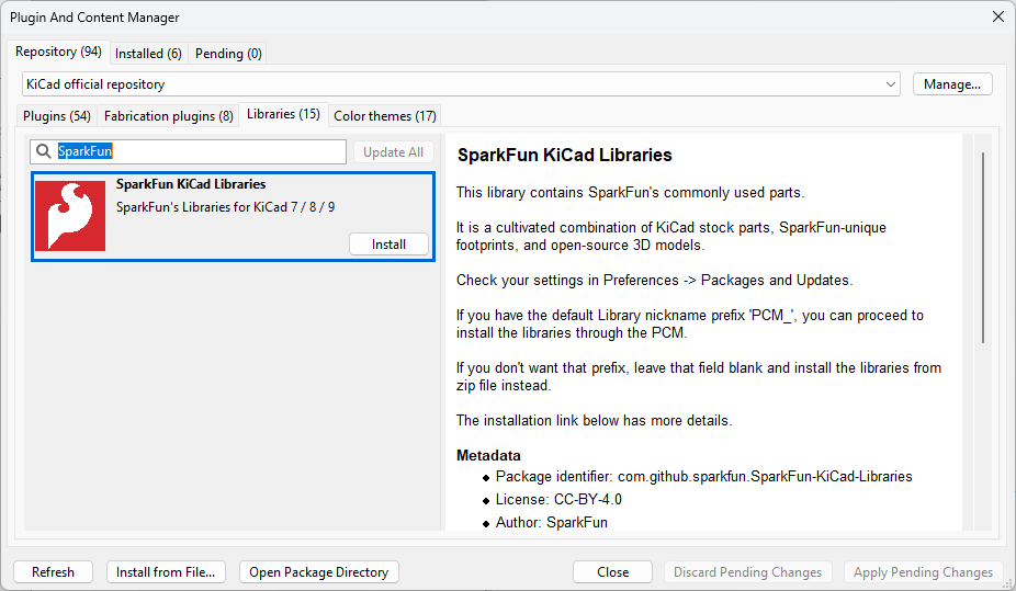 SparkFun KiCad Libraries in the PCM