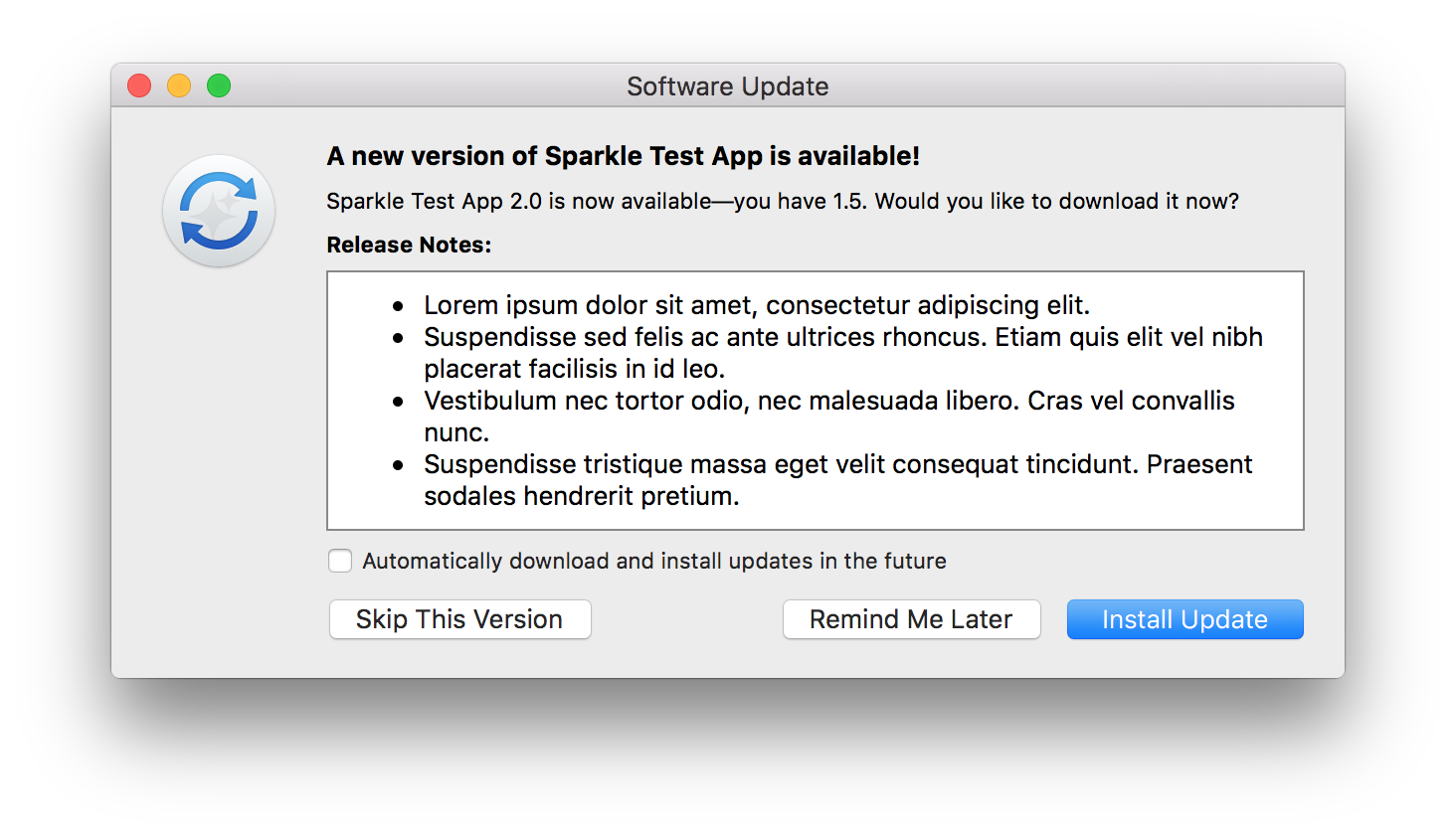 Sparkle shows familiar update window with release notes