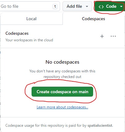 Create codespace on main