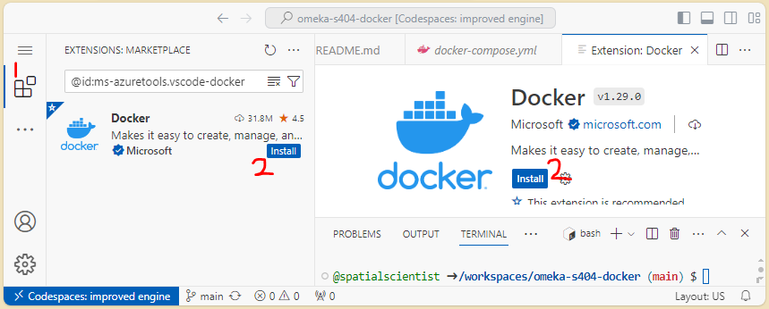 install the recommended 'Docker' extension