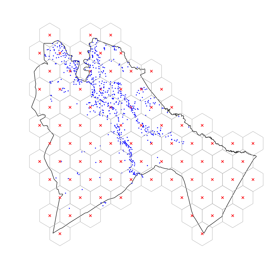 Sampling map of Sennar at d = 15 kms with buffering
