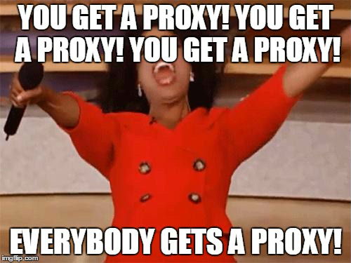 "Everybody gets a proxy" logo
