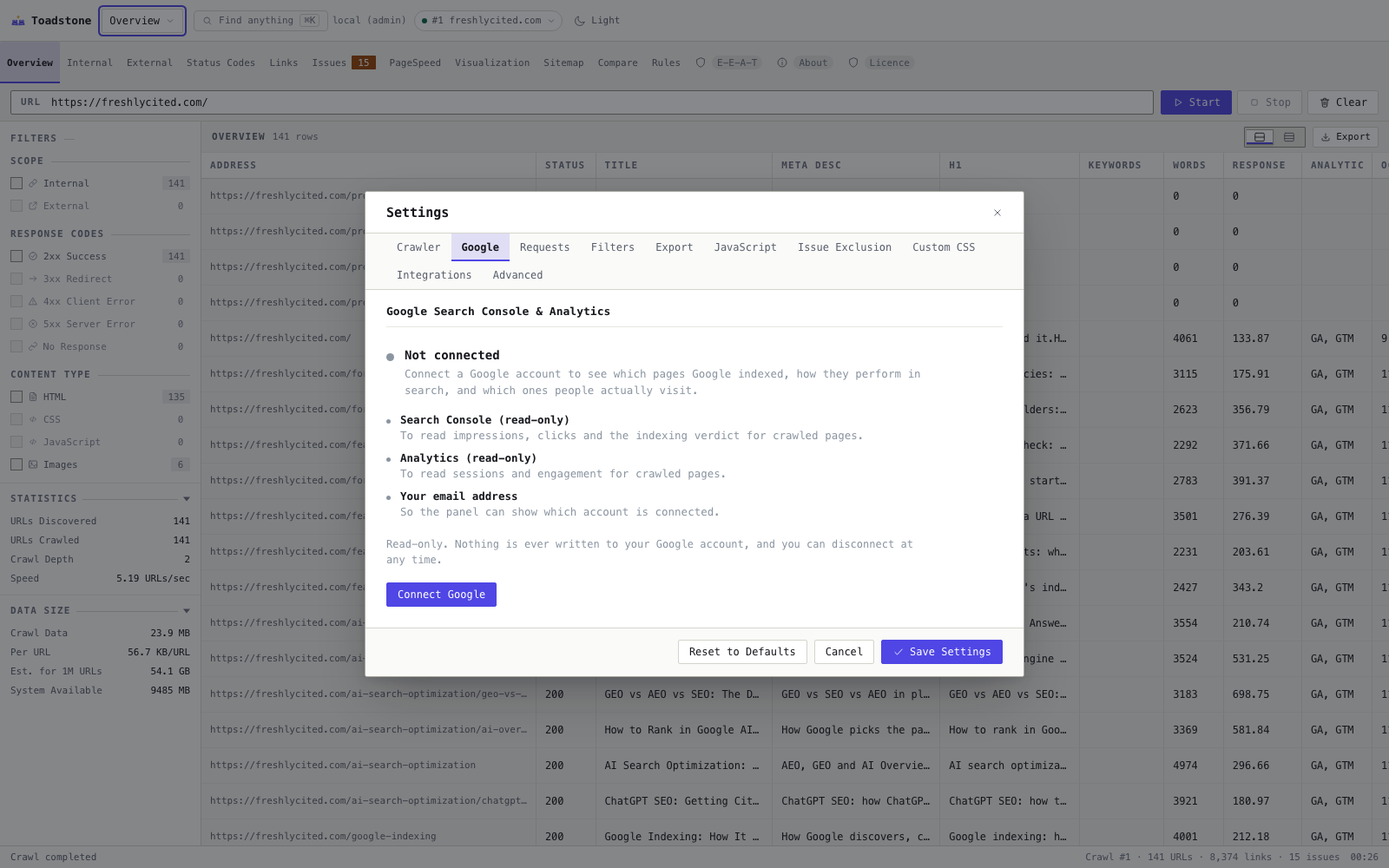 Connecting a Google account