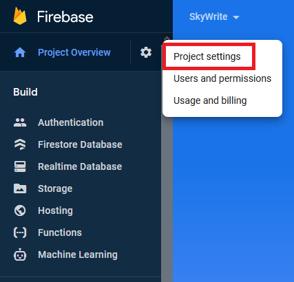 Firebase Project Settings