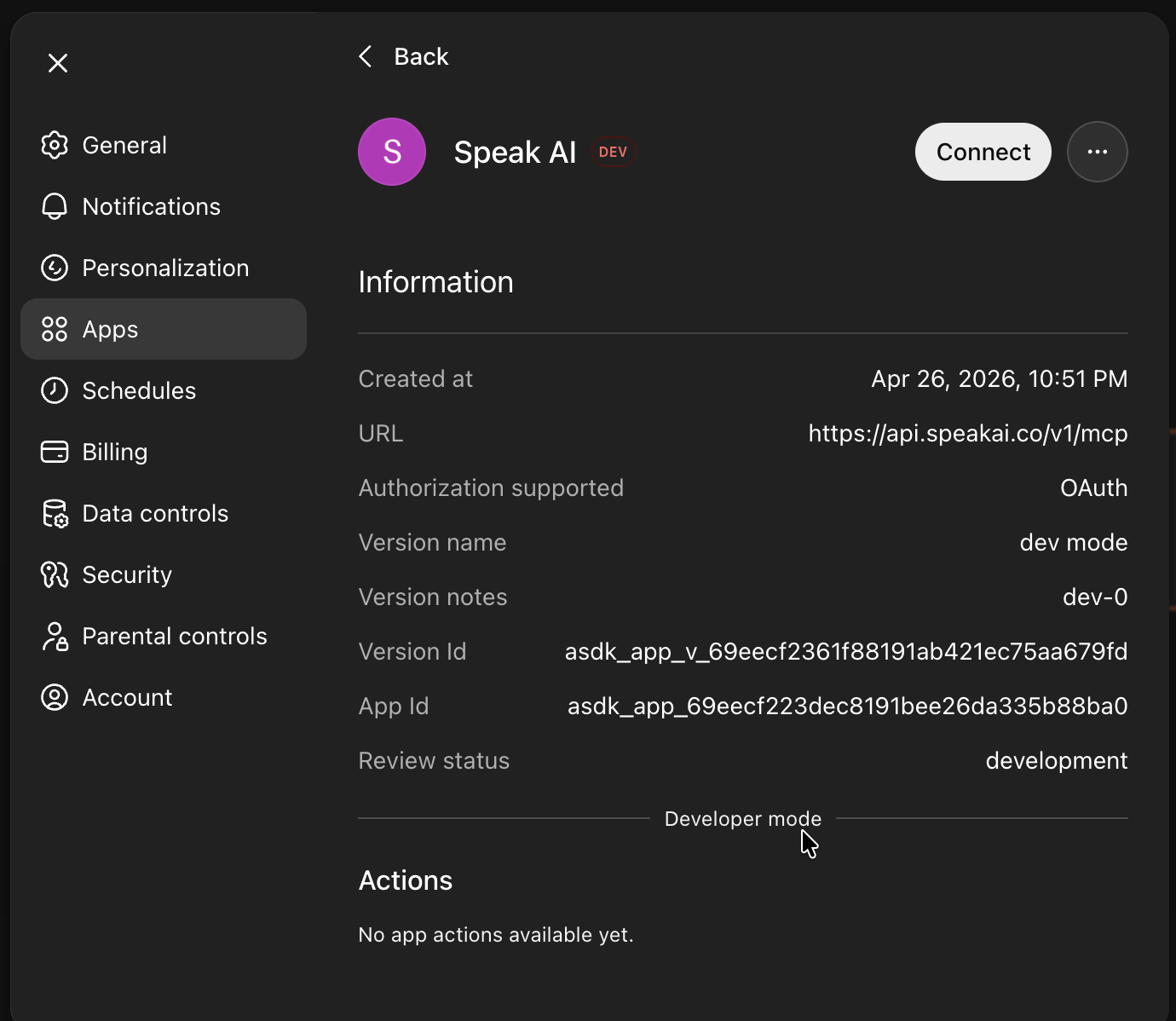 ChatGPT connect screen