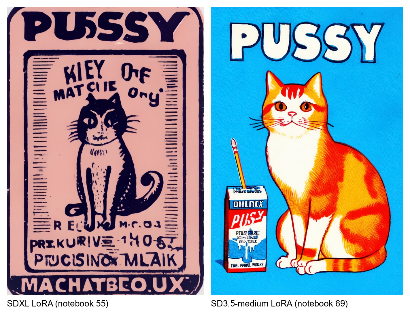 PUSSY: SDXL LoRA left, SD3.5-medium LoRA right