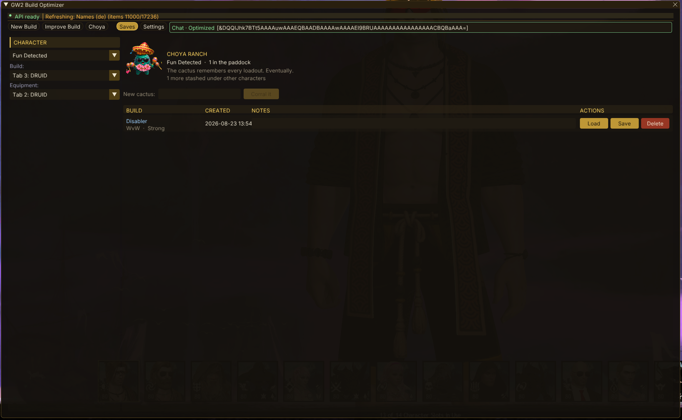 Saved builds view