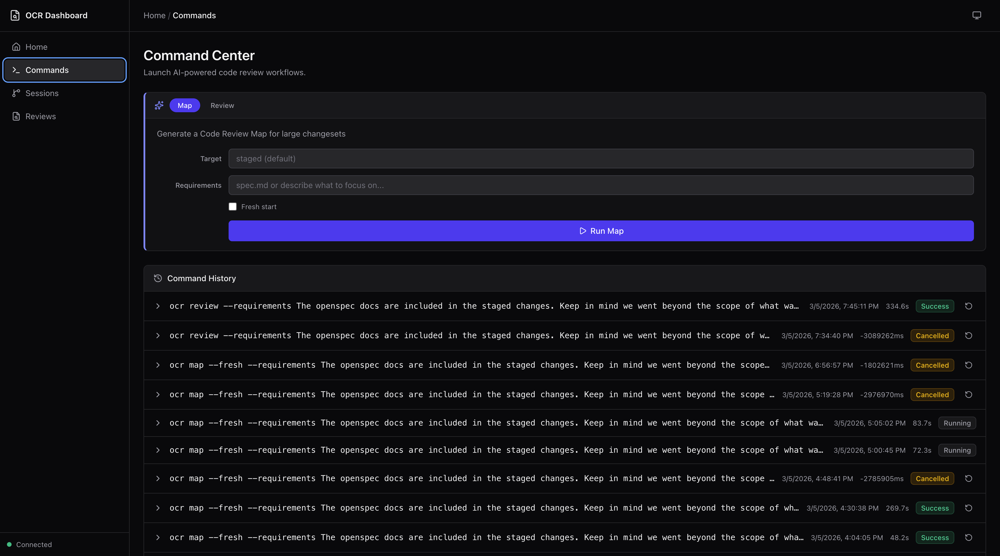 OCR Dashboard Command Center