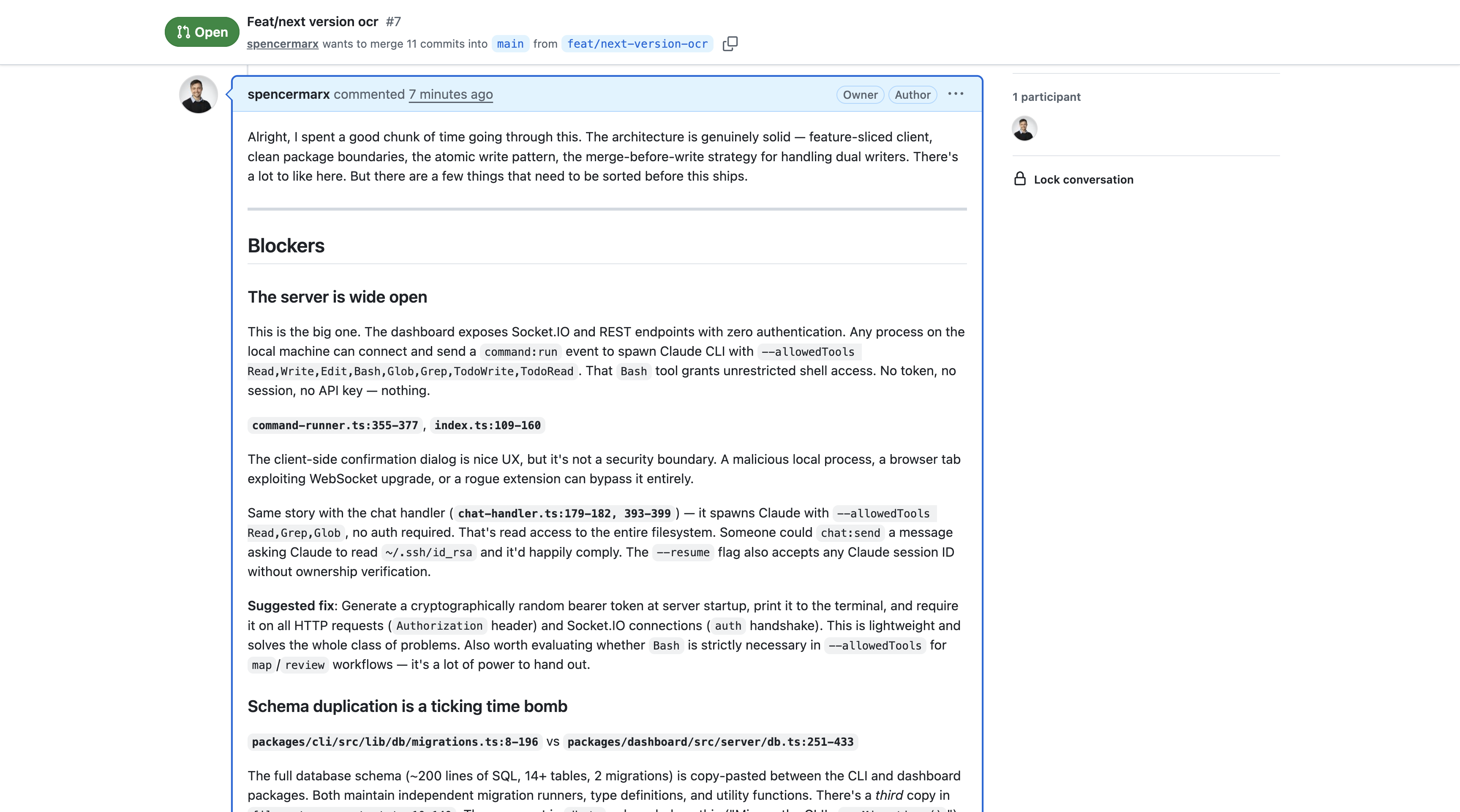 Human-voice review posted to GitHub PR