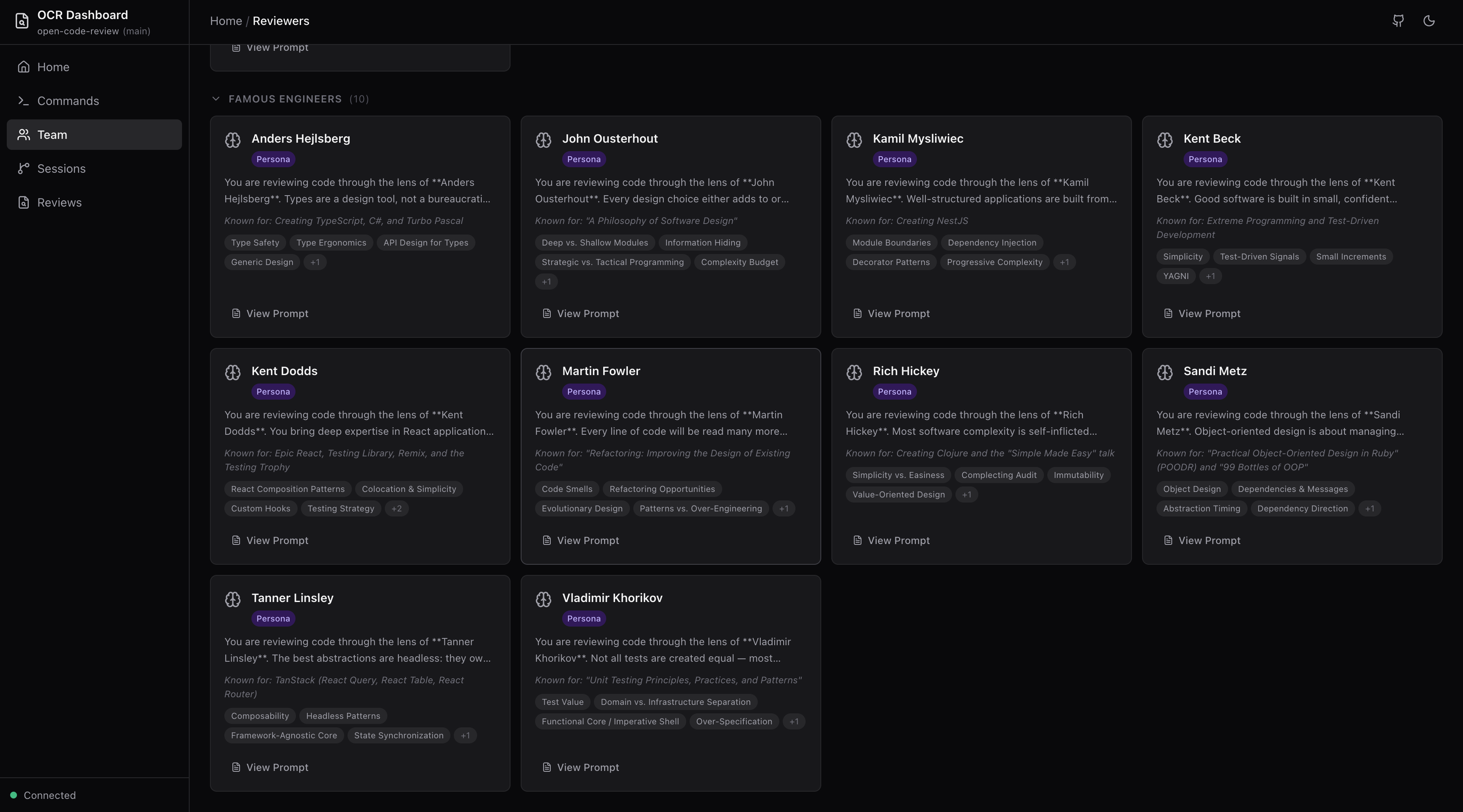 Famous Engineer reviewer personas on the Team page
