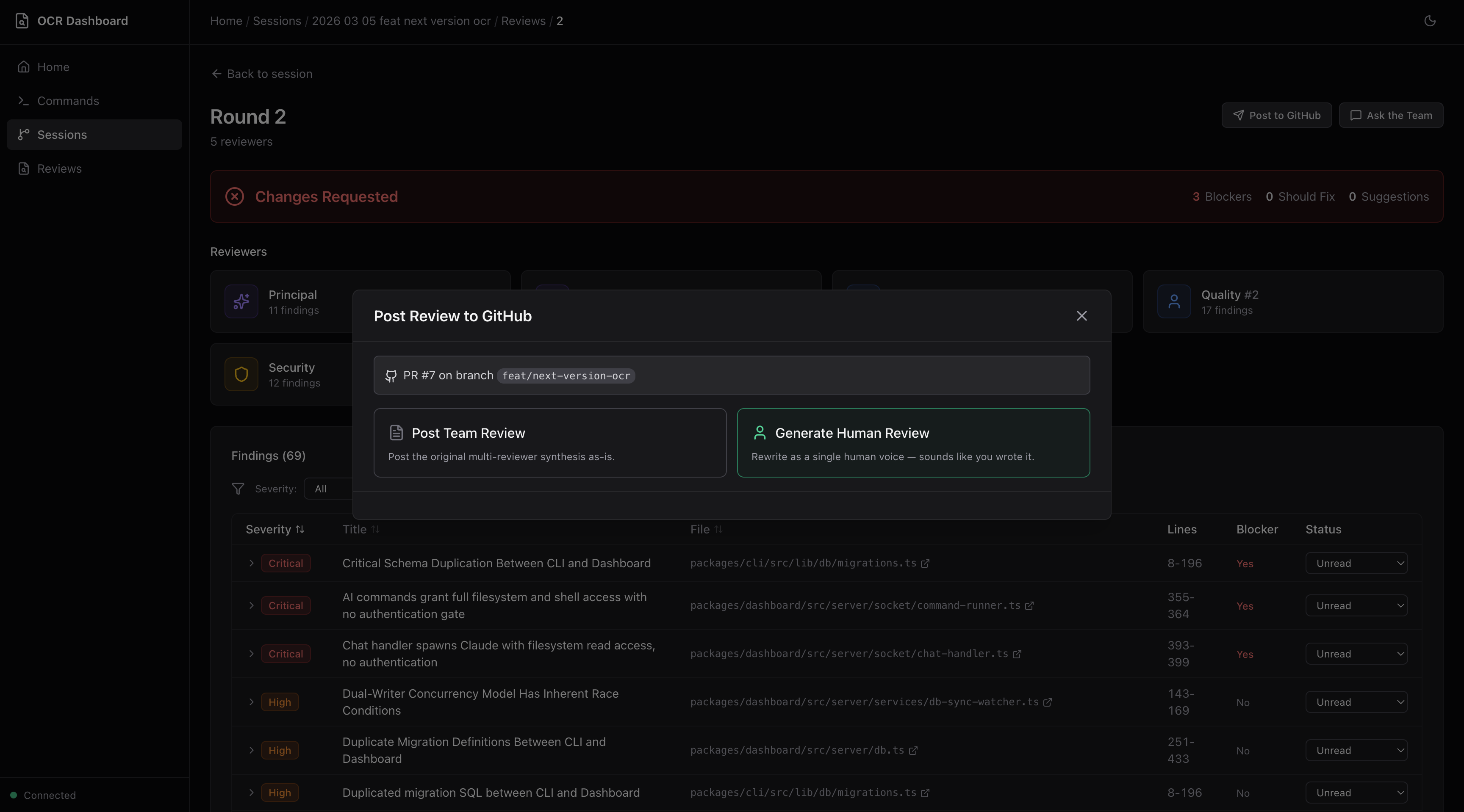 Post Review to GitHub dialog