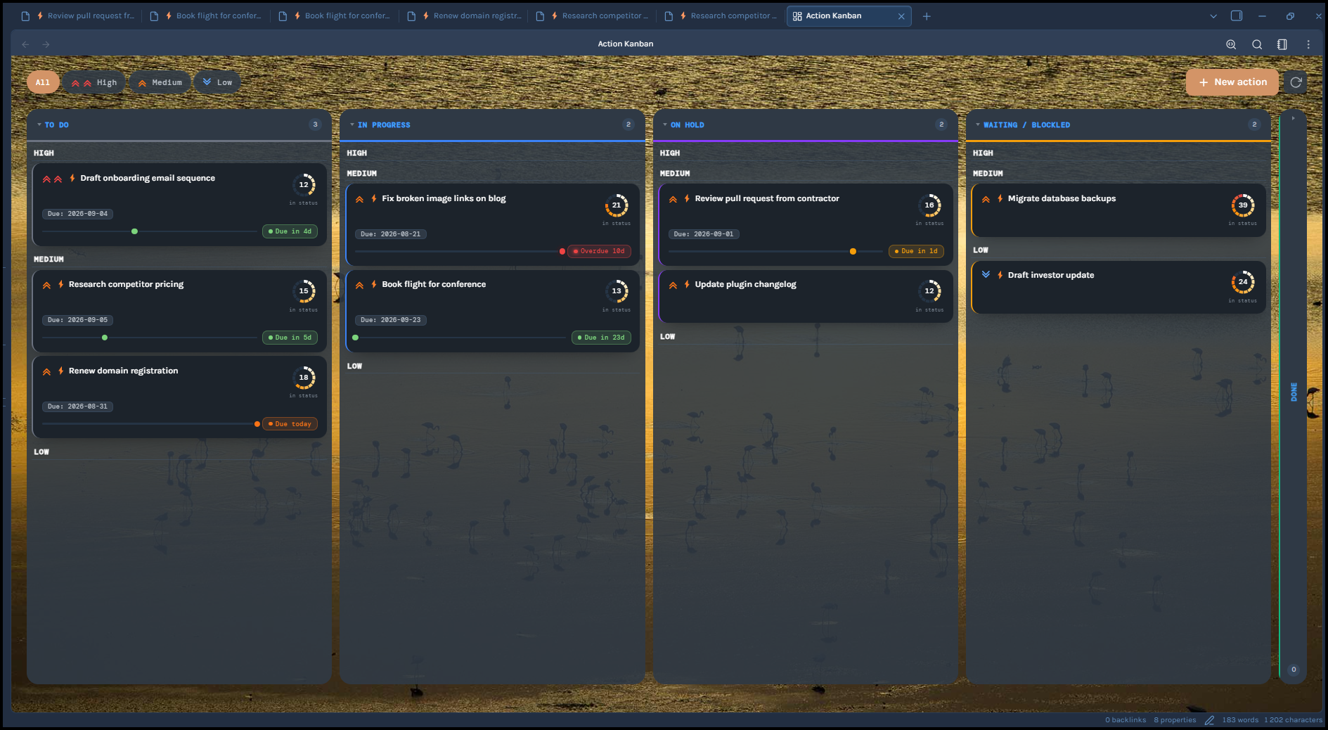Action Kanban — full board overview