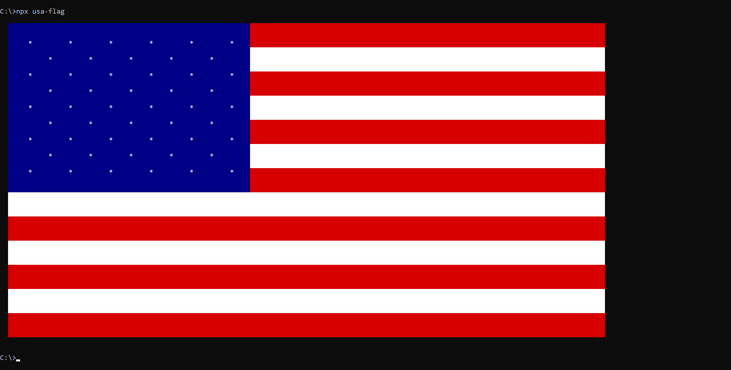 What usa-flag prints to the console