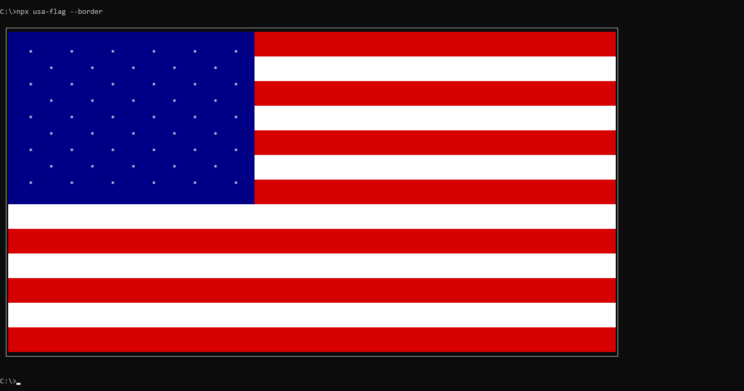 What usa-flag prints to the console