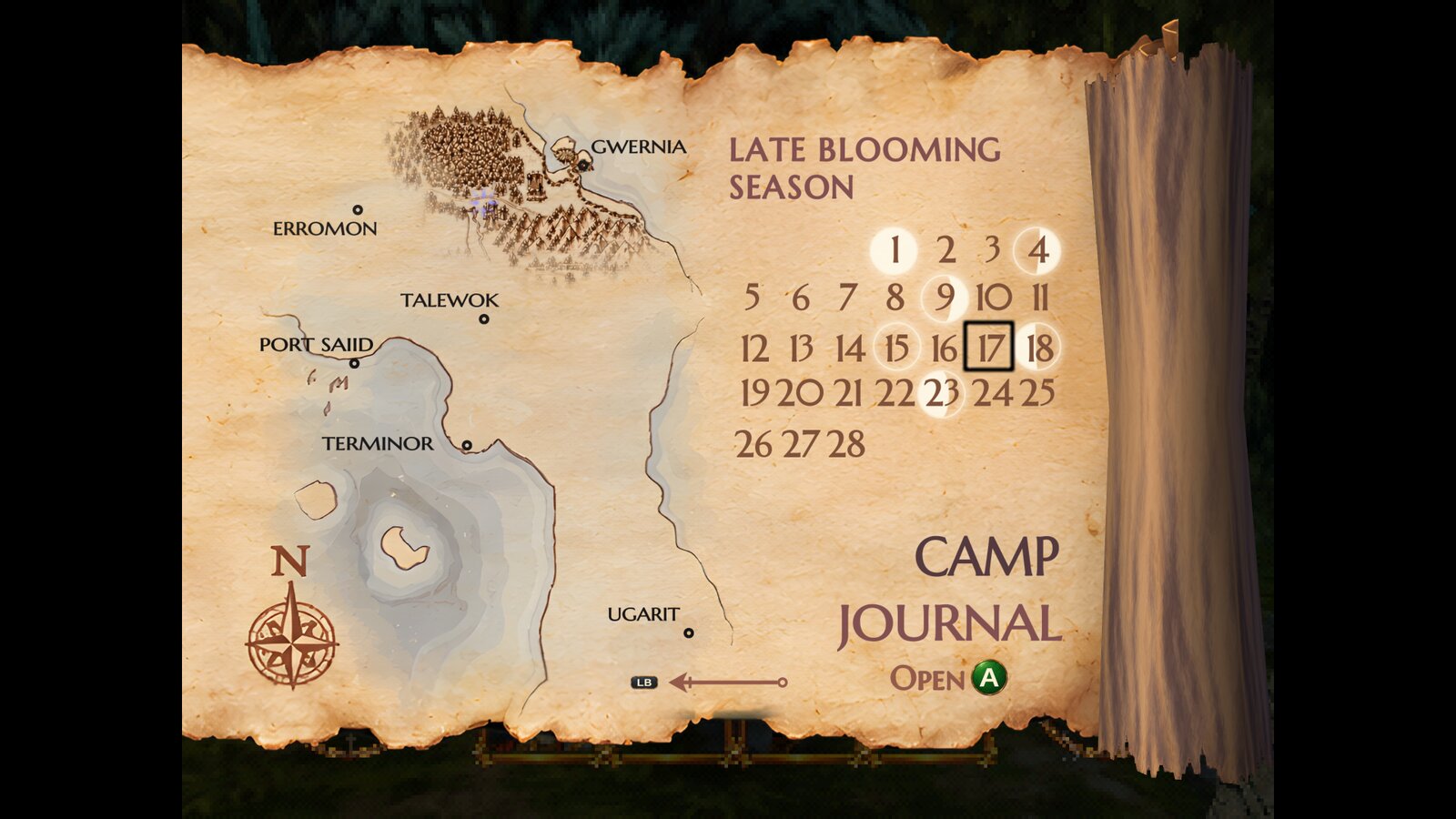 The map and calendar page