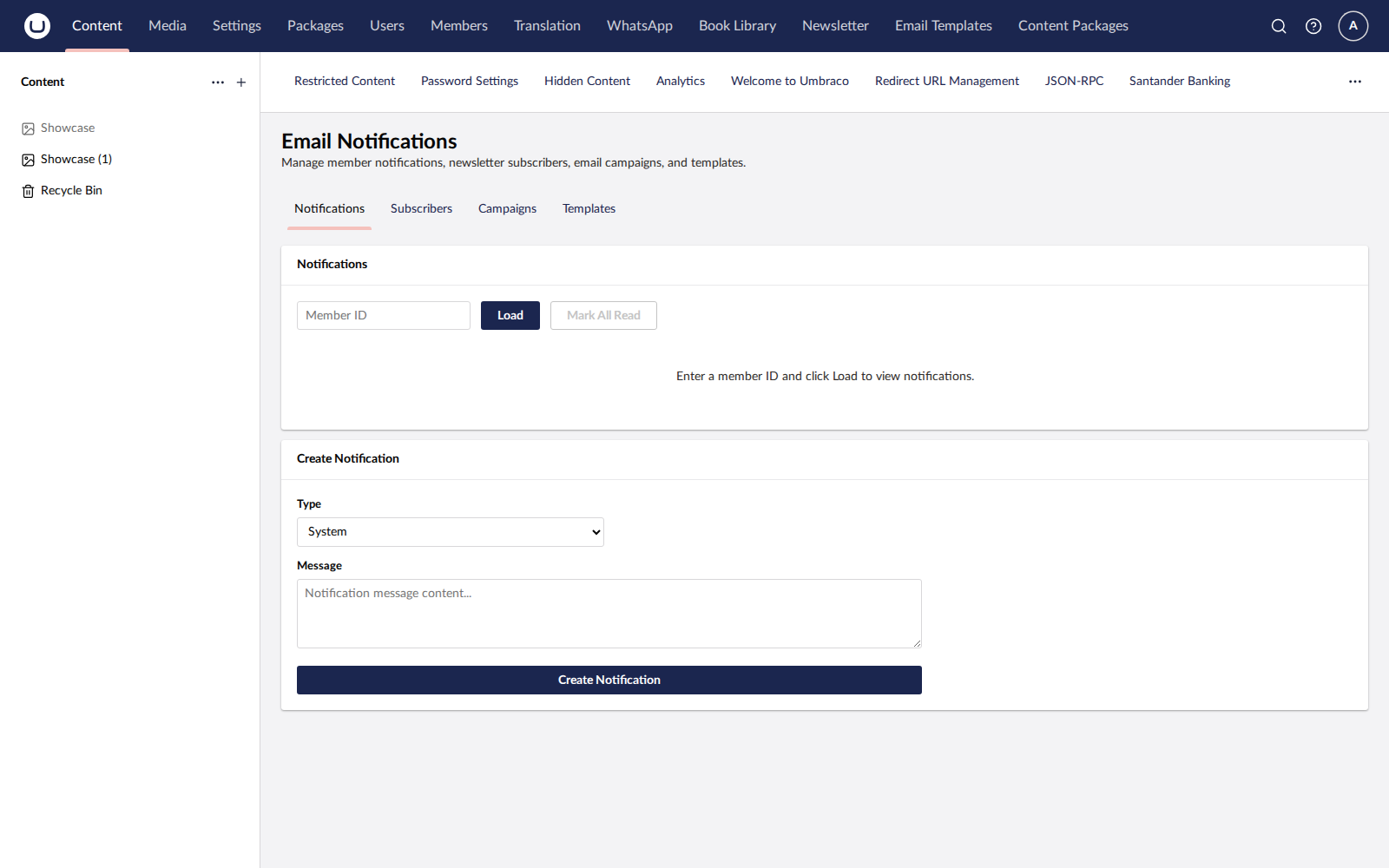 EmailNotifications dashboard