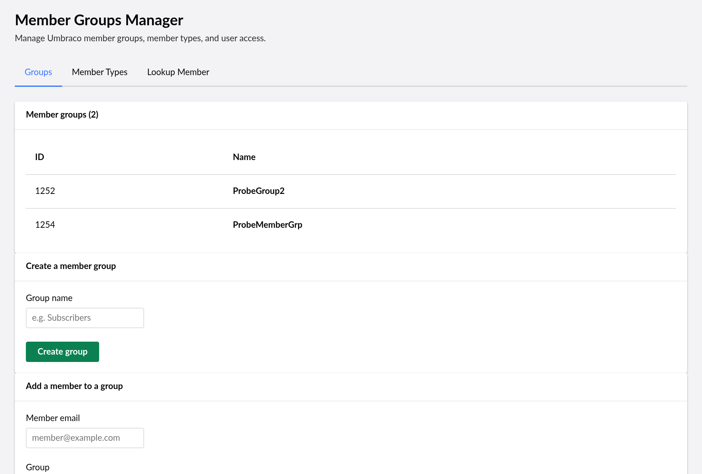 MemberGroups dashboard