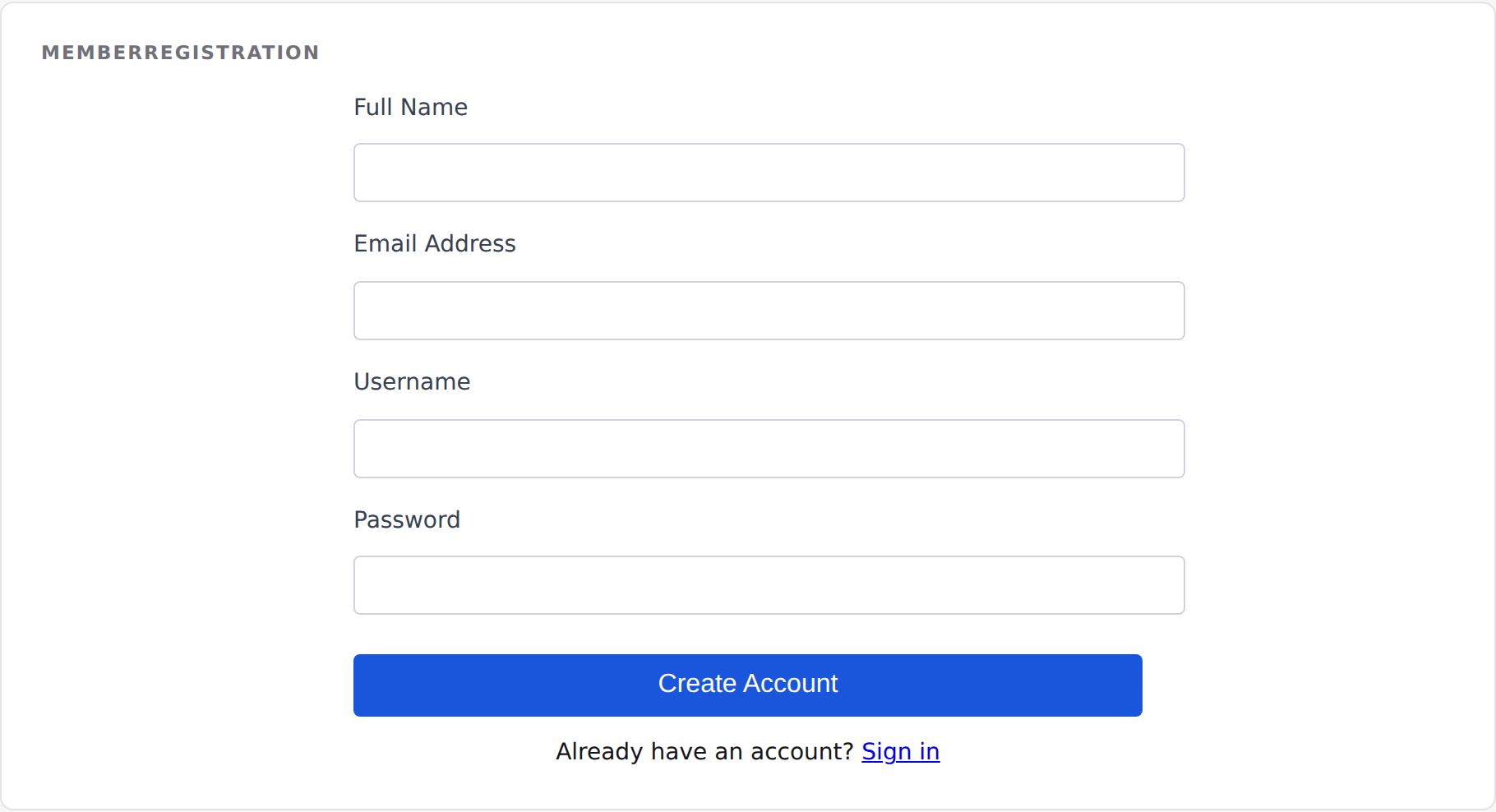 MemberRegistration on the front end